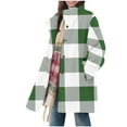 thumbnail image 1 of Flannel Shacket for Women Color Block Long Sleeve Mid Length Button Down Standing Collor Overcoat with Pockets Green L, 1 of 7