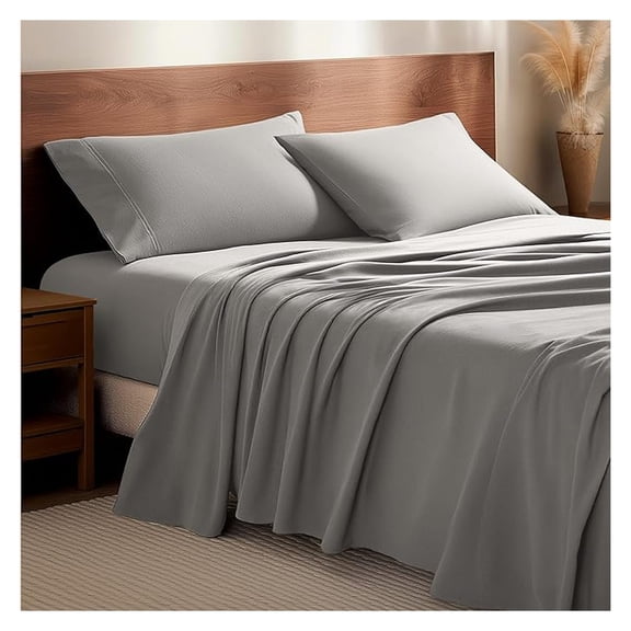 Flannel Sheet Set 100% Cotton, Soft Heavyweight - Double Brushed Flannel - Deep Pocket (Twin, Light Grey)