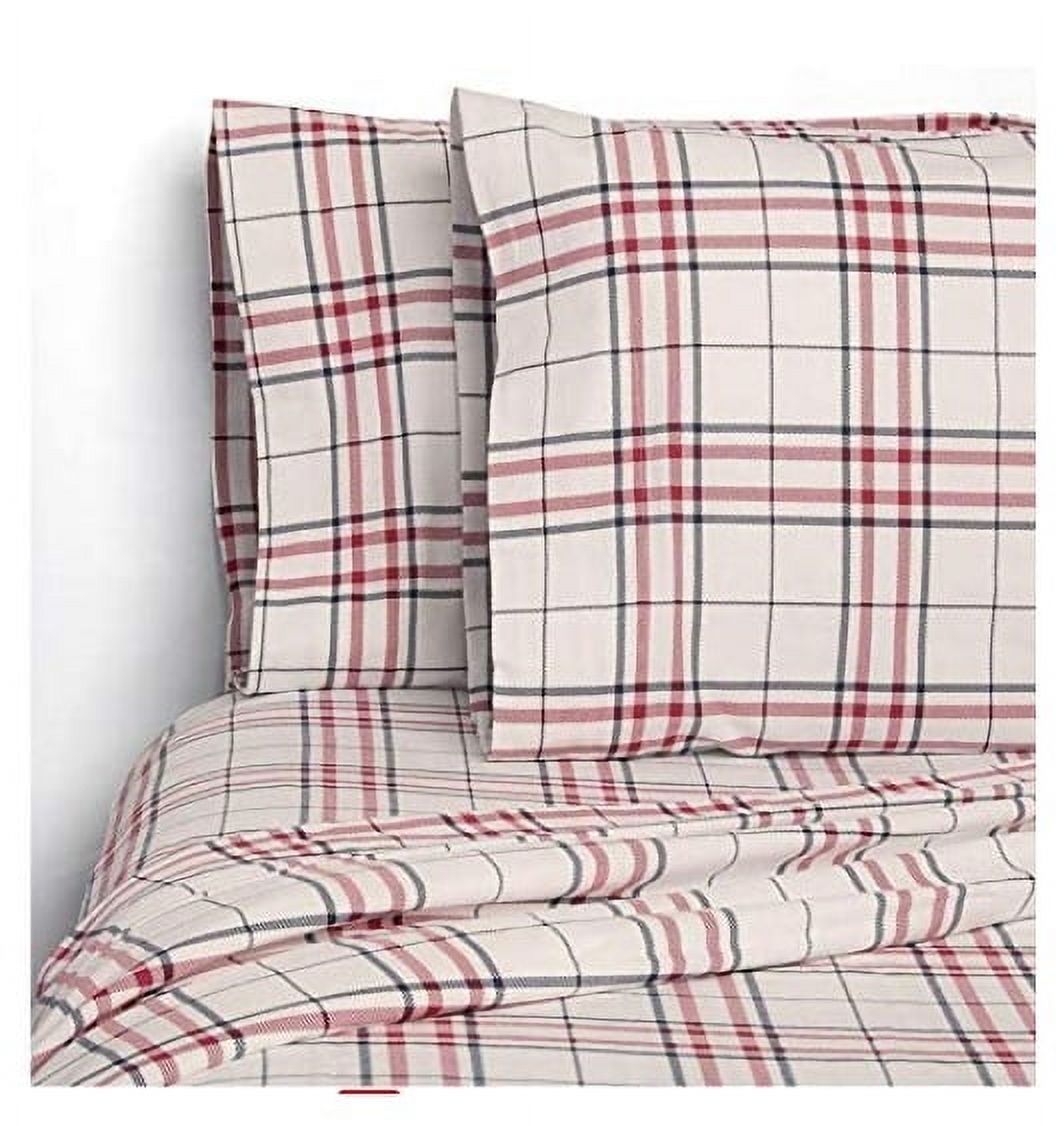 Flannel Sheet Set, King Red/Navy Plaid