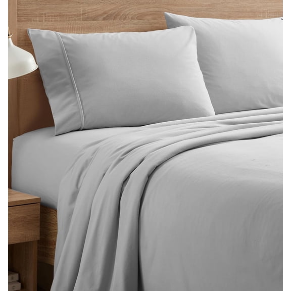 Flannel Sheet Set King Size Deep Pocket with Built-In Corner Straps Silver