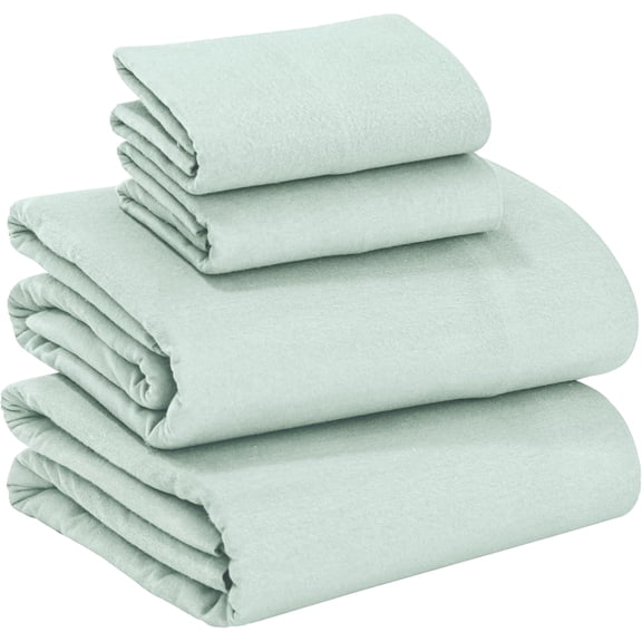 Flannel Sheet Set Queen Size 100% Cotton Brushed 170 GSM Deep Pocket 16 Inches 4 Pieces Mint