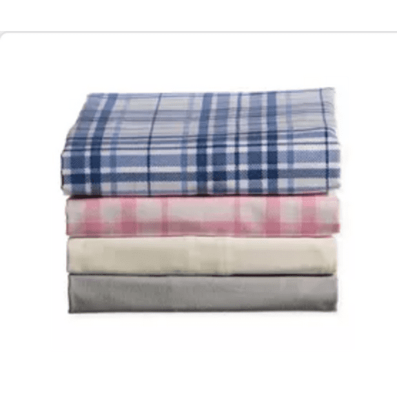 Flannel Sheet Set, Twin Blue Plaid