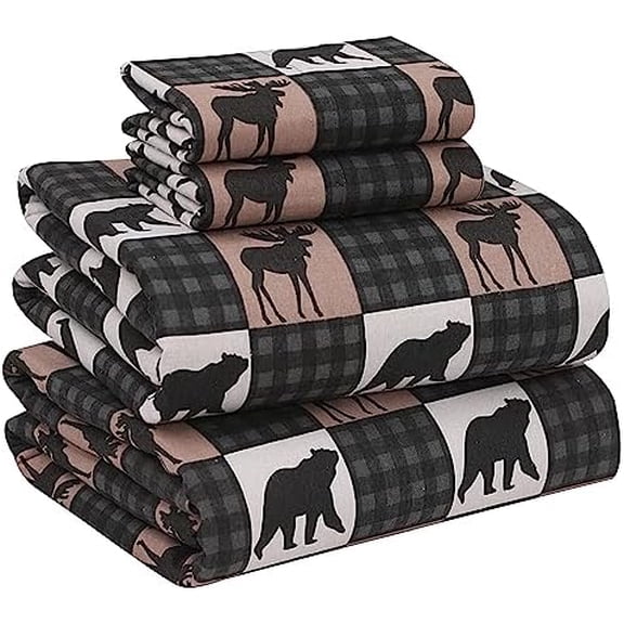 Flannel Sheets Full Size - 100% Cotton Double Brushed Bed Sheets Set, Deep Pockets 16 Inches, All Seasons Breathable & Extra Soft Full Sheets, Warm & Cozy, 4 Piece, Wilderness Plaid