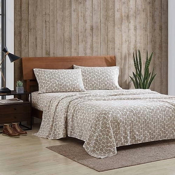 - Flannel Sheets Full Size, Anti-Pilling & Wrinkle Resistant Cotton, Bed Sheets with Matching Pillowcases & Fitted Sheet (Little Creek Pine Cone Beige)