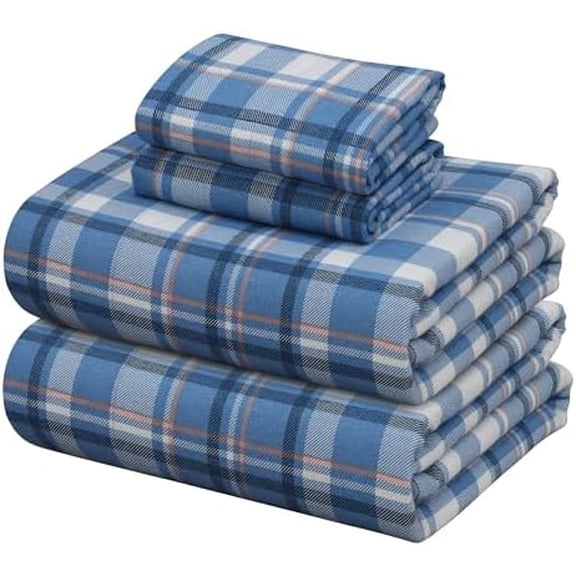 Flannel Sheets Full Size Bed Set - Soft & Comfy Deep Pocket Cotton Flannel Bedding, Fitted Up to 16", Double Brushed Full Bed Sheets, 4 Pieces, Ocean Blue