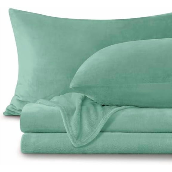 Flannel Sheets Full Size Haze Blue - Super Soft Fleece Sheets Set Fluffy Extra Plush, 4 Piece(Include Fitted Sheet, Flat Sheet, 2 Pillowcases)