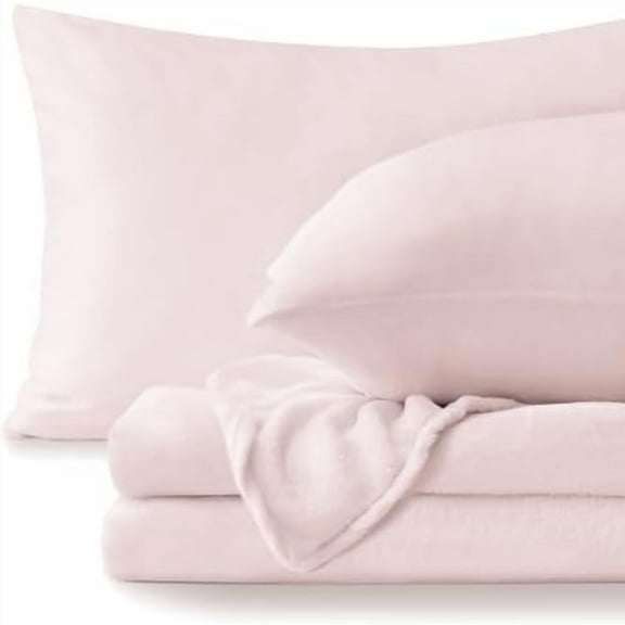 Flannel Sheets Full Size Pink - Super Soft Fleece Sheets Set Fluffy Extra Plush, 4 Piece(Include Fitted Sheet, Flat Sheet, 2 Pillowcases)