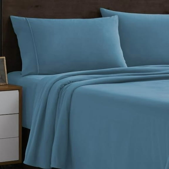 Flannel Sheets Full Warm and Cozy Deep Pocket Breathable All Season Bedding Set with Fitted, Flat and Pillowcases, Full, Denim Blue