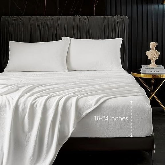 Flannel Sheets King, Deep Pocket King SheetsUp to 24" Inches,250 GSM Velvet Plush Fleece Warm No Slip Bed Sheet Sets White