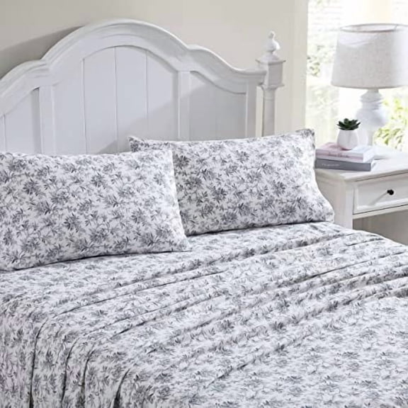 - Flannel Sheets King Size, Anti-Pilling & Wrinkle Resistant Cotton, Touchably Soft for All-Season Comfort - Bed Sheets with Matching Pillowcases & Fitted Sheet (Faye Toile Black)