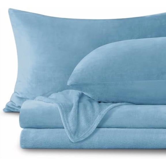 Flannel Sheets King Size Forever Blue - Super Soft Fleece Sheets Set Fluffy Extra Plush, 4 Piece(Include Fitted Sheet, Flat Sheet, 2 Pillowcases)