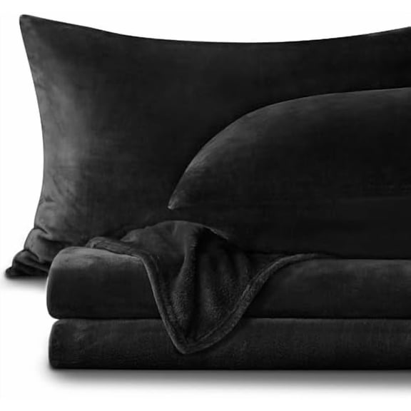 Flannel Sheets Queen Size Black - Super Soft Fleece Sheets Set Fluffy Extra Plush, 4 Piece(Include Fitted Sheet, Flat Sheet, 2 Pillowcases)