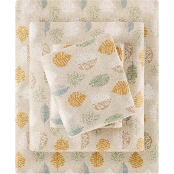 Flannel Sheets Queen Size, Cozy 100% Cotton Flannel Bed Sheets, Ultra Soft Cute Sheet Set, Novelty Print Themed Cold Weather Warm Bedding Set, Multi Leaves, 4 Piece