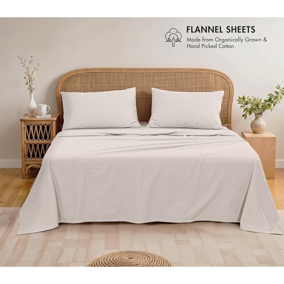 Flannel Sheets Queen Size - GOTS Certified Organic Cotton, 4 Piece Warm Soft Breathable Set