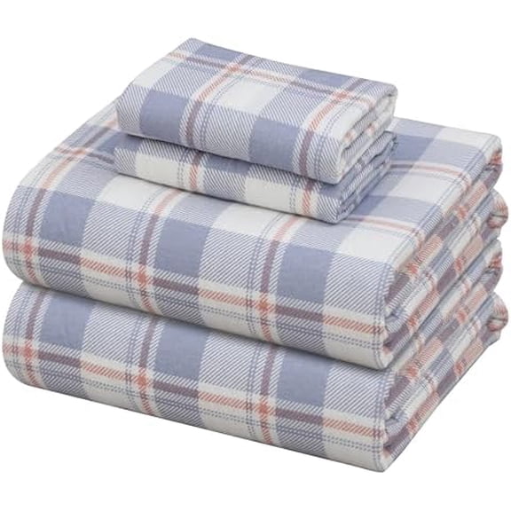 Flannel Sheets Queen Size Set - Soft & Comfy Deep Pocket Cotton Flannel Bedding, Fitted Up to 16", Double Brushed Queen Bed Sheets, 4 Pieces, Symphony