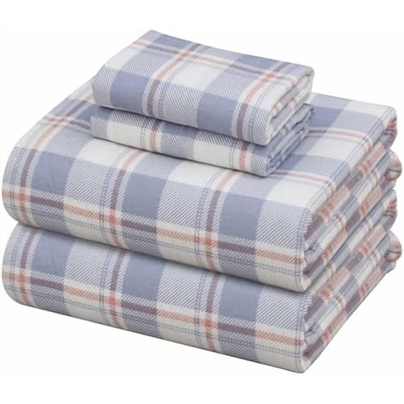 Flannel Sheets Queen Size Set - Soft & Comfy Deep Pocket Cotton Flannel Bedding, Fitted Up to 16", Double Brushed Queen Bed Sheets, 4 Pieces, Symphony