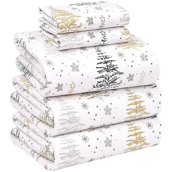 Flannel Sheets Split King Size - 100% Cotton Double Brushed Split King Bed Sheets Set - Deep Pockets 16 Inches - All Seasons Breathable & Extra Soft - Warm & Cozy, 5 Piece, Christmas Tree