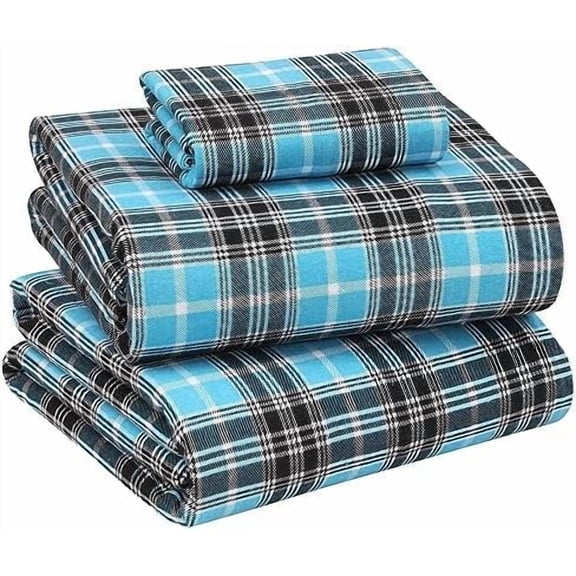 Flannel Sheets Twin Size - 100% Cotton Double Brushed Twin Sheets Set, Deep Pockets 16 Inches, All Seasons Breathable & Extra Soft Bed Sheets, Warm & Cozy, 3 Piece, Teal Plaid