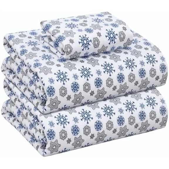 Flannel Sheets Twin Size - 100% Cotton Double Brushed Twin Sheets Set, Deep Pockets 16 Inches, All Seasons Breathable & Extra Soft Bed Sheets, Warm & Cozy, 3 Piece, Snow Flake Grey