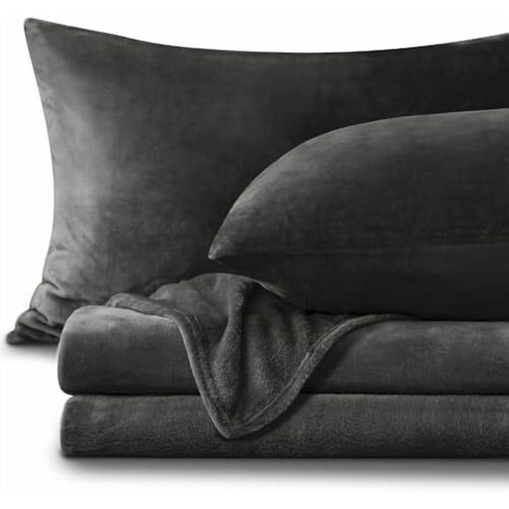 Flannel Sheets Twin Size Dark Gray - Super Soft Fleece Sheets Set Fluffy Extra Plush, 3 Piece(Include Fitted Sheet, Flat Sheet, 1 Pillowcase)