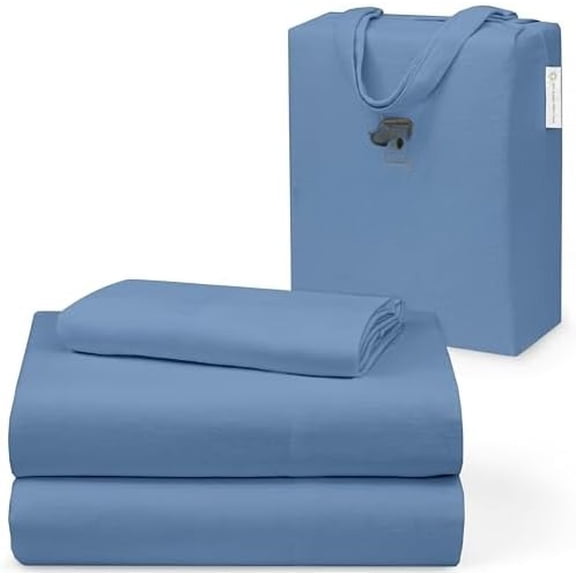 Flannel Sheets Twin Size - GOTS Certified 100% Organic Cotton, 3 Piece Warm, Soft & Breathable Set, Deep Pocket Snug Fit, Double Brushed Cozy All Season Bedding, Denim Blue