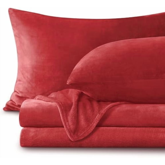 Flannel Sheets Twin Size Red - Super Soft Fleece Sheets Set Fluffy Extra Plush, 3 Piece(Include Fitted Sheet, Flat Sheet, 1 Pillowcase)
