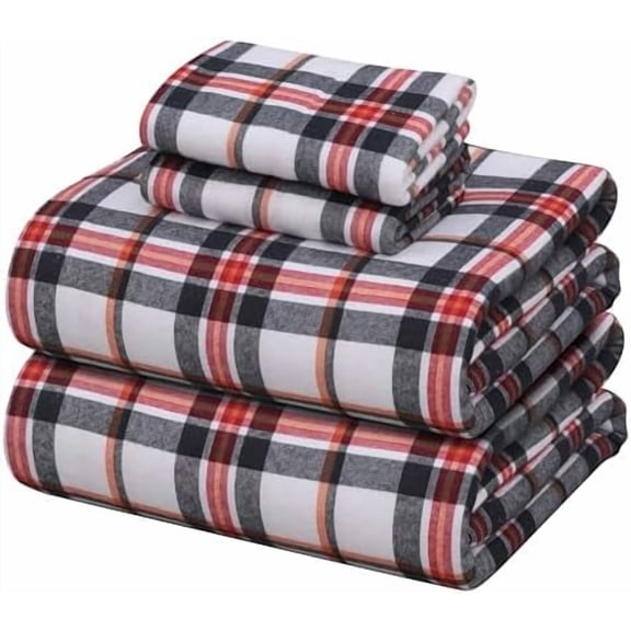 Flannel Sheets Twin XL Size - 100% Cotton Double Brushed Twin XL Sheet Sets, Deep Pockets 16 Inches, All Seasons Breathable & Extra Soft Bed Sheets, Warm & Cozy, 3 Piece, Classic