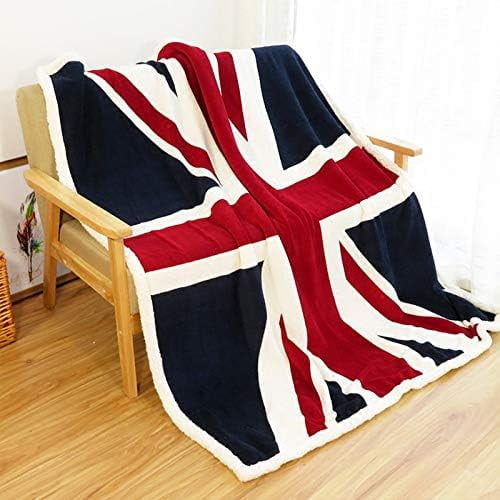 Flannel Sherpa Throw 60'' x 50'' Union Jack Fleece Blanket Soft Comfy Flannel Blanket Throws for Bed/Couch/Sofa/Office/Camping