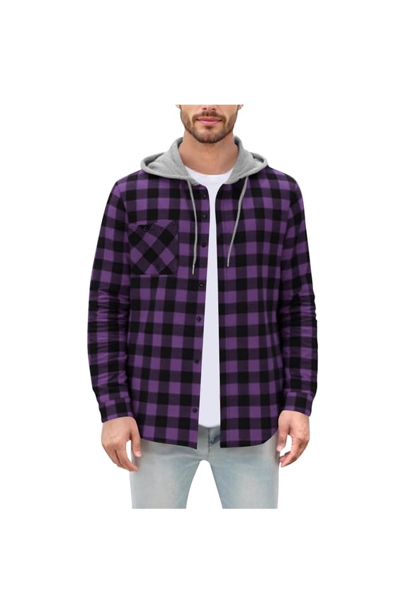Flannel Shirt For Men Sevevn Men's Hoodie Plaid Shirt Long Sleeve Button Down Casual Shirt Jacket Lightweight Fall Shacket