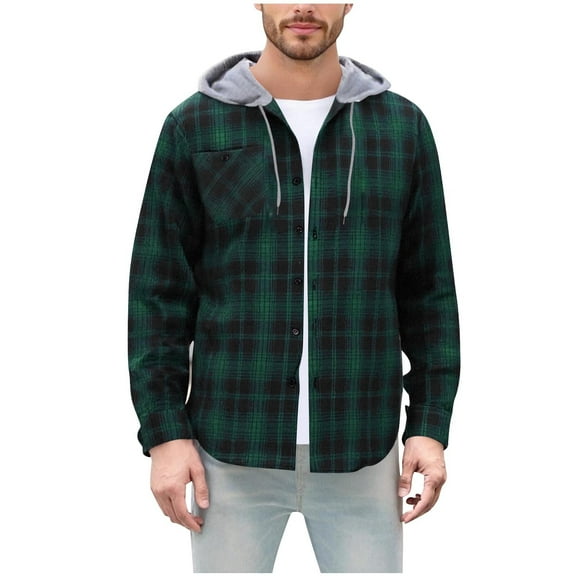 Flannel Shirt For Men Sevevn Men's Hoodie Plaid Shirt Long Sleeve Button Down Casual Shirt Jacket Lightweight Fall Shacket