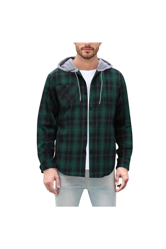 Flannel Shirt For Men Sevevn Men's Hoodie Plaid Shirt Long Sleeve Button Down Casual Shirt Jacket Lightweight Fall Shacket