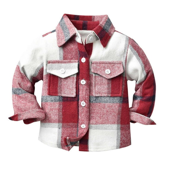 Flannel Shirt Jacket For Baby Boys Girls Toddler Flannel Shirt Jacket Plaid Long Sleeve Lapel Button Down Shacket Kids Boys Girls Shirts Coats Fall Tops 3-6 Months