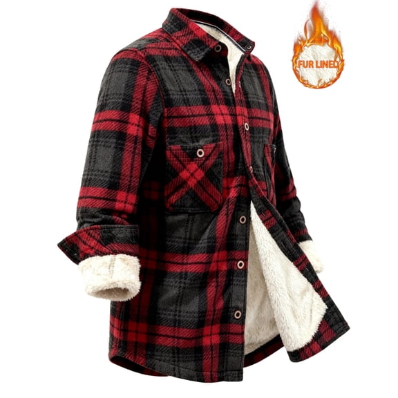 Flannel Shirt Jacket for Men, Heavyweight Fleece-Lined Warm Plaid Long Sleeve Button Down Shirt with Pockets, Casual Winter Outerwear Coat, XL