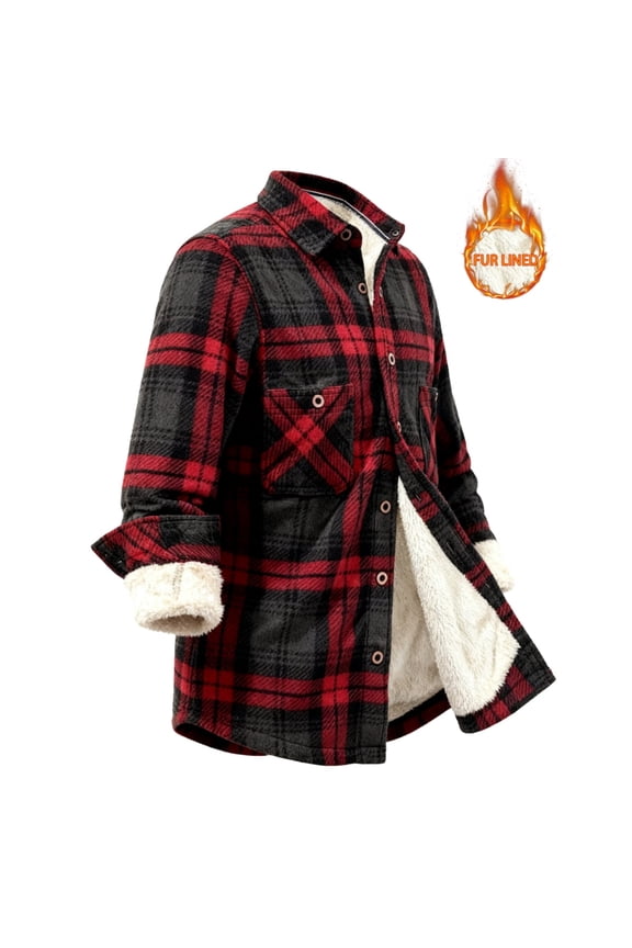 Flannel Shirt Jacket for Men, Heavyweight Fleece-Lined Warm Plaid Long Sleeve Button Down Shirt with Pockets, Casual Winter Outerwear Coat, XL