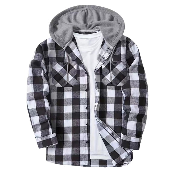 Flannel Shirt Men Clothing Flannel Hoodie Plaid Shirt Long Sleeve Button Down Casual Shirt Jacket Lightweight Fall Shacket