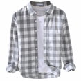 thumbnail image 1 of Flannel Shirt For Men Long Sleeve Casual Fashion Collar Regular Fit Plaid Shirt Lightweight Comfor Fall Button Classic Basic Tops With Pocket Grey L/3, 1 of 6