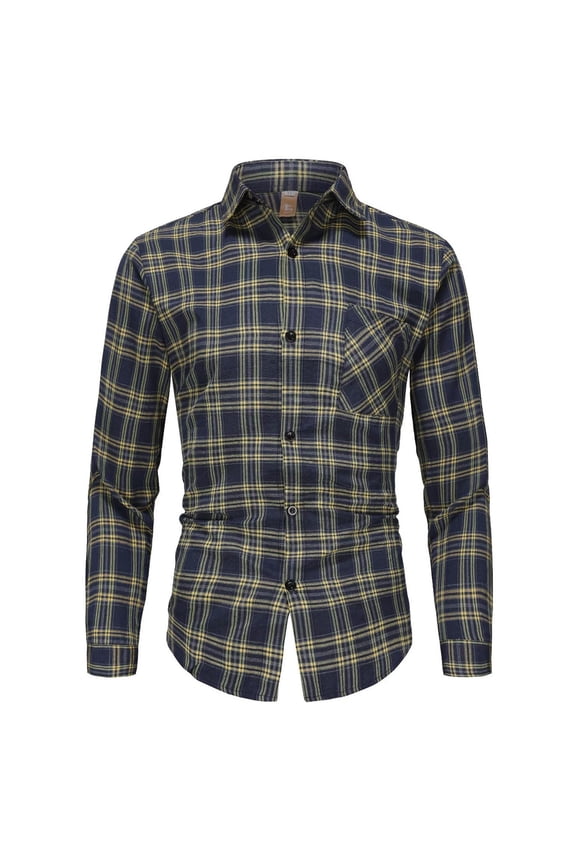 Flannel Shirt For Men Long Sleeve Fashion Casual Collar Regular Fit Plaid Shirt Breathable Lightweight Summer Button Classic Basic Tee With Pocket Navy L