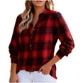thumbnail image 1 of Flannel Shirt Women Button Front V-Neck Pullover Plaid Shirts Christmas Casual Long Sleeve Fall Flannels Tops, 1 of 8