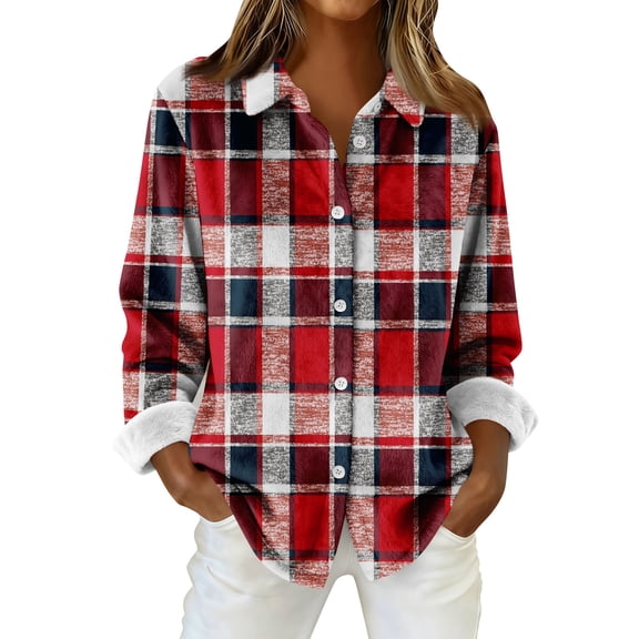 Flannel Shirt Women Long Sleeve Plaid Shackets Casual Button Down Shirt Tops Loose Fit Collared Shirt Blouses OIOLOYJM Wine XL