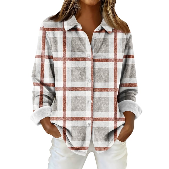 Flannel Shirt Women Long Sleeve Plaid Shirts Casual Button-Down Shirt Tops Loose Fit Fashion Shirt Jacket Coat OIOLOYJM Light Gray XL