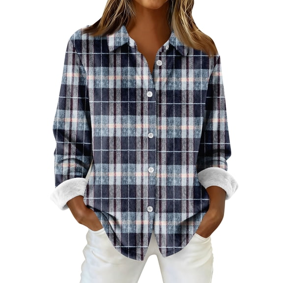 Flannel Shirt Women Long Sleeve Plaid Shirts Casual Button Down Work Tops Oversized Soft Blouse Tops OIOLOYJM Gray 2XL