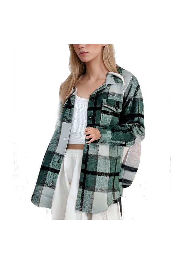 Flannel Shirt Women Oversized Oversized Pocket Checkered Long Sleeve Womens Tee,Dark Green,m