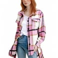 thumbnail image 1 of Flannel Shirt Women Oversized Pocket Checkered Long Sleeve Womens Warm Clothes,Pink,2XL, 1 of 2