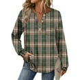 thumbnail image 1 of Flannel Shirt Women Plaid Long Sleeve Button Down Henley Shirts Dressy Casual Fall Ladies Tops and Blouses Army Green 2XL, 1 of 4