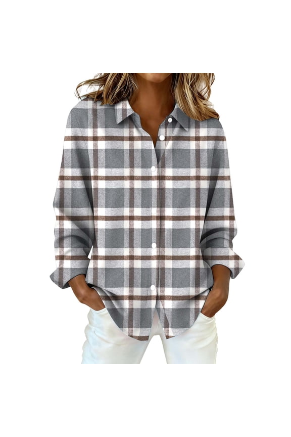 Flannel Shirt WomenLong Sleeve Button Down Blouse Top Collared Blouse Tops Plaid Button Up Women Plaid Blouses For Women Oversized Flannel Shirts For Women Work Tops