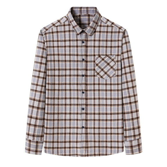 Flannel Shirt for Men Classic Plaid Shirts Cotton Long Sleeve Casual Button Down Blouse with Pocket Beige 3XL