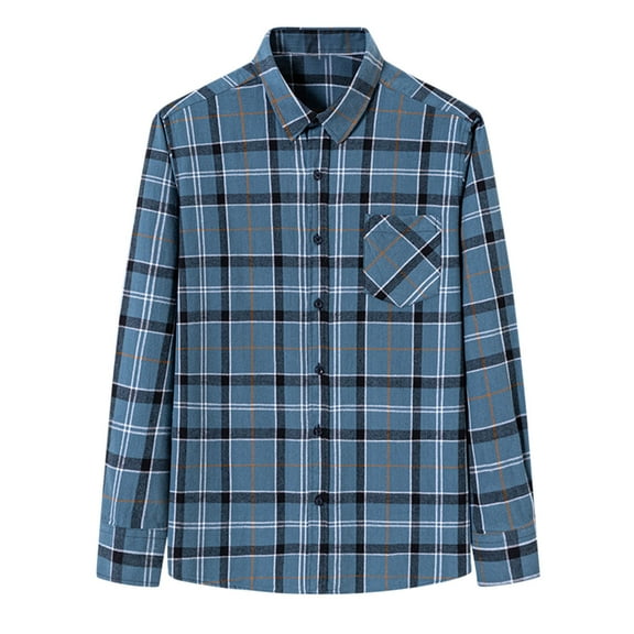Flannel Shirt for Men Long Sleeve Button Down Blouse Regular Fit Casual Light Plaid Shirts Navy S