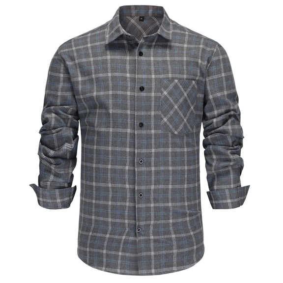 Flannel Shirt for Men Long Sleeve Button Lapel Tops Casual Comfortable Soft Mens Plaid Shirts Grey L