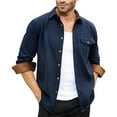 thumbnail image 1 of Flannel Shirt for Men,Long Sleeve Casual Button Down Shirt Big Tall Work Shacket Jacket Daily Top,White Button Down Shirt Men,L,Navy, 1 of 6