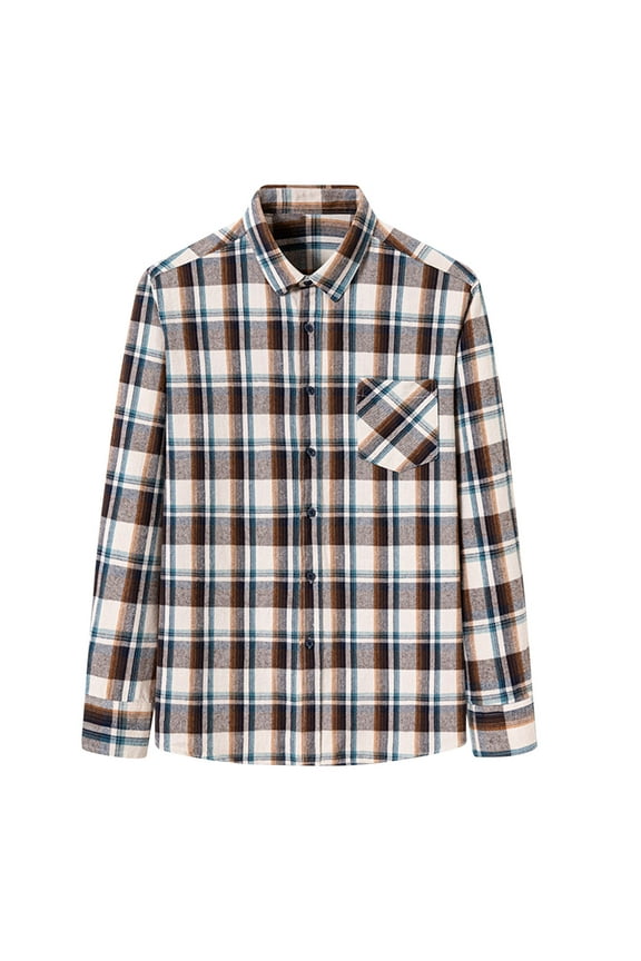 Flannel Shirt for Men Long Sleeve Classic Fit Brushed Plaid Shirt Outdoor Jacket Hip-Hop Streetwear Brown 3XL